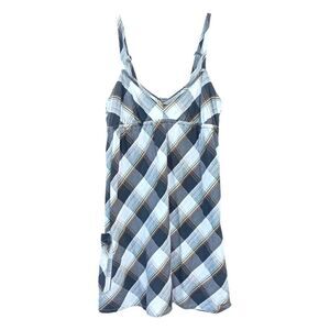Roxy Plaid Mini Dress Size S 2 Pockets Spaghetti Strap Black White Y2K